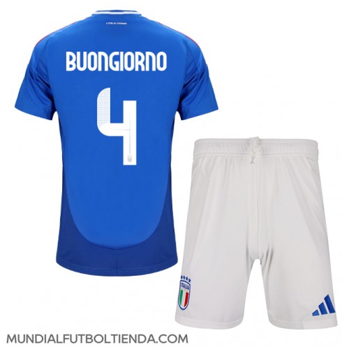 Camiseta Italia Alessandro Buongiorno #4 Primera Equipación Replica Eurocopa 2024 para niños mangas cortas (+ Pantalones cortos)